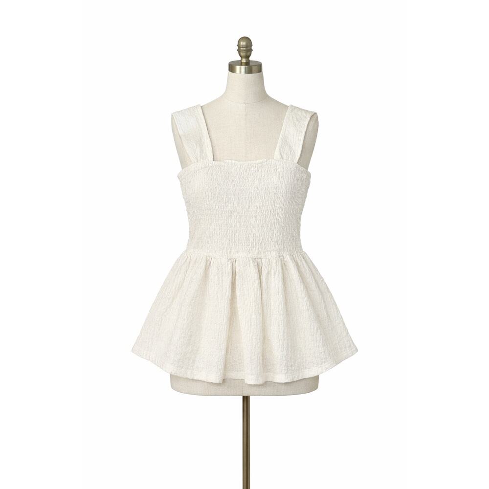 Derek Heart Smocked Babydoll Top M Ivory Cottagecore Fairycore Milkmaid